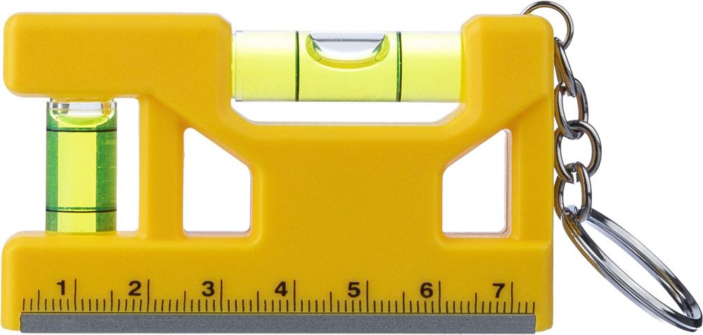Gerecycled ABS sleutelhanger met waterpas Indira - geel